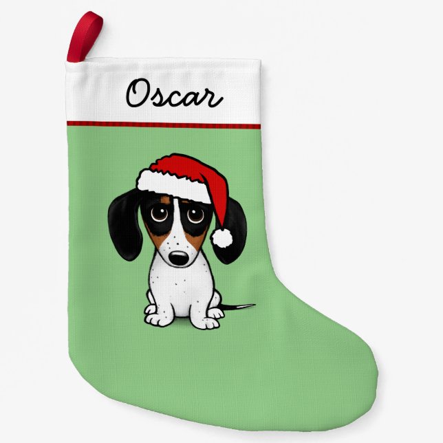 Piebald Dackel Santa Niedliche Dackel Hund Kleiner Weihnachtsstrumpf (Vorderseite)