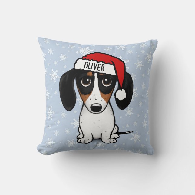 Piebald Dackel Weihnachts-Individuelle Name Niedli Kissen (Vorderseite)