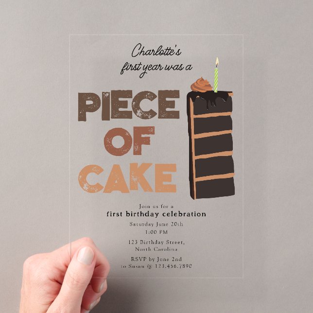 Piece of Cake Invite 1st  First Birthday Cute Acryleinladungen (Insitu (Handheld))