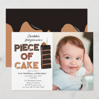 Piece of Cake Invite 1st First Birthday Photo Einladung