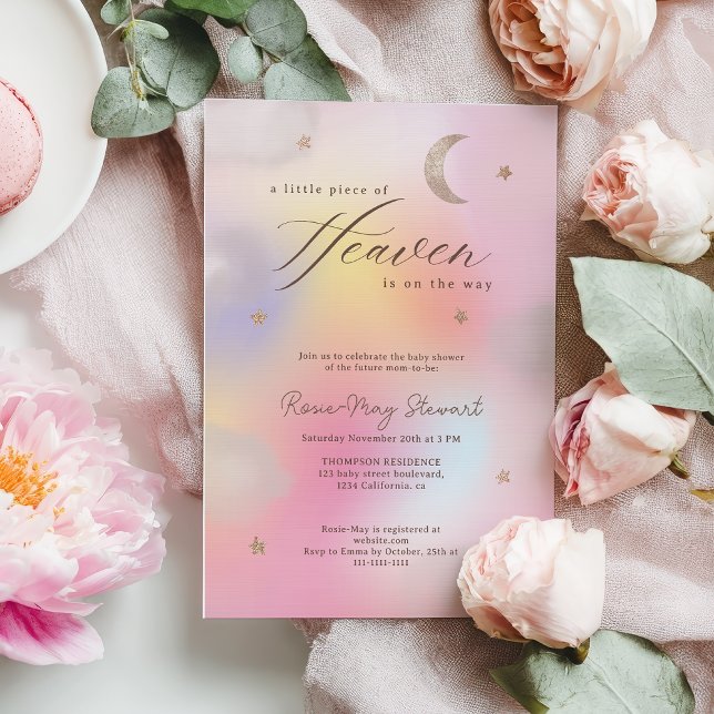Piece of Heaven Celestial Holographic Baby Shower Einladung (Piece of Heaven Celestial Holographic Baby Shower Invitation)