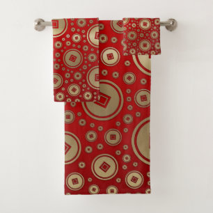Pièces chinoises Lucky Gold motif sur rouge