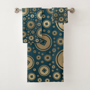 Pièces chinoises Lucky Gold motif sur turquoise s