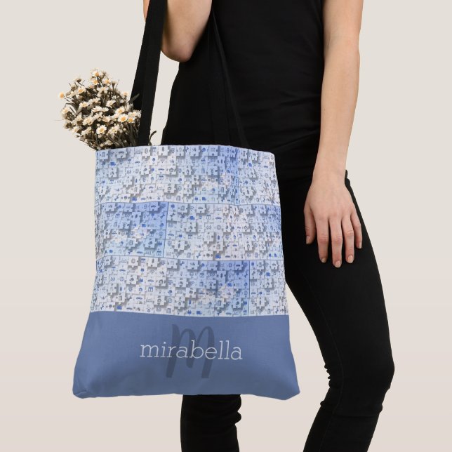 Pièces de puzzle mignonnes Sac fourre-tout monogra (De près)