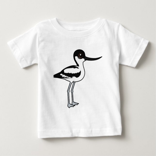 Pied Avocet Niedlich Birdorable Cartoon Bird Baby T-shirt (Vorderseite)
