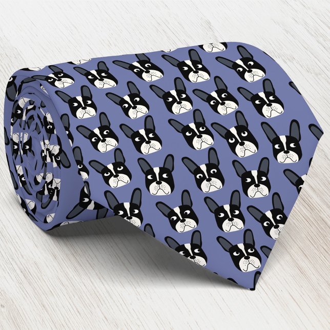 Pied French Bulldog Blue Neck Tie Krawatte (Pied French Bulldog pattern blue dog art neck tie)