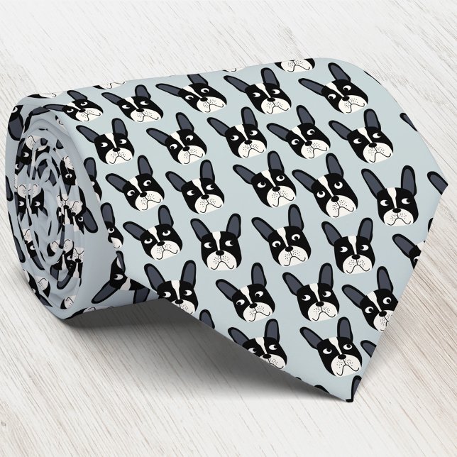 Pied French Bulldog Green Neck Tie Krawatte (Pied French Bulldog pattern sea foam green dog art neck tie)