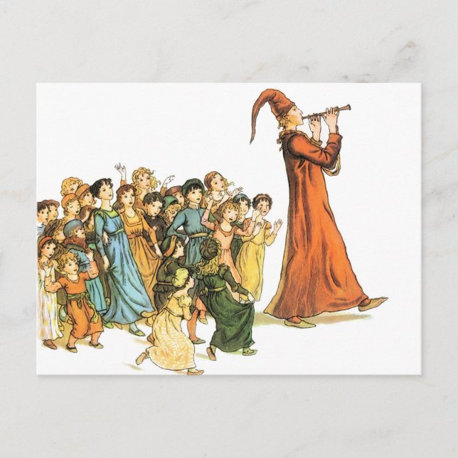 Pied Piper Illustration von Kate Greenaway Postkarte (Vorderseite)