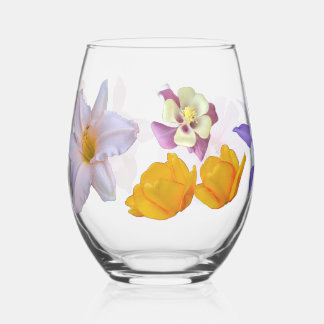 Pied Verre à vin sans tige Fleurs de printemps