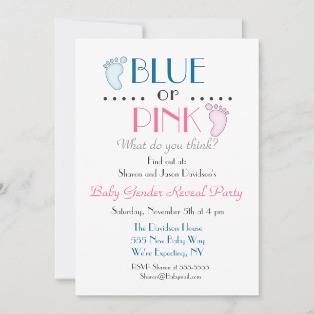 Pieds Bébé Bleu ou Rose Genre Reveillez Invitation (Devant)