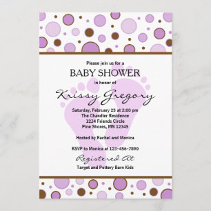 Pieds et points Purple Baby Shower Invitations