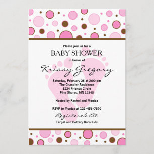 Pieds et points rose bébé douche Invitations