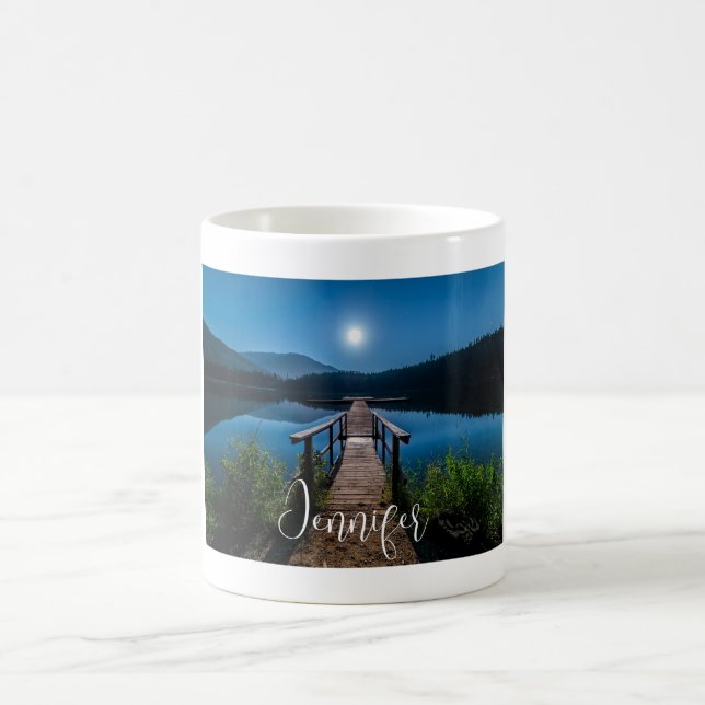 Pier bei Nacht unter Vollmond Kaffeetasse (Mittel)