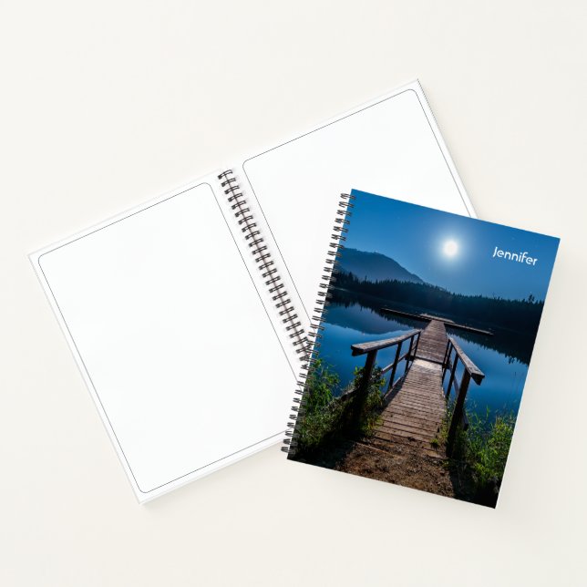 Pier bei Nacht unter Vollmond Notizbuch (Innenseite)