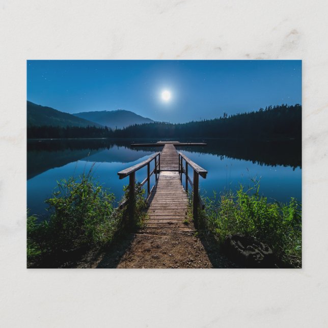 Pier bei Nacht unter Vollmond Postkarte (Vorderseite)