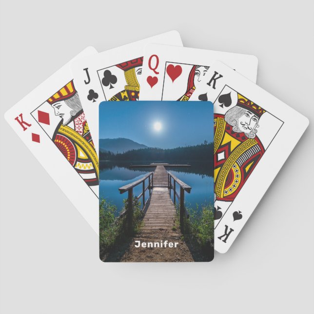 Pier bei Nacht unter Vollmond Spielkarten (Rückseite)
