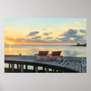 Pier mit Blick auf den Ozean, Belize Poster