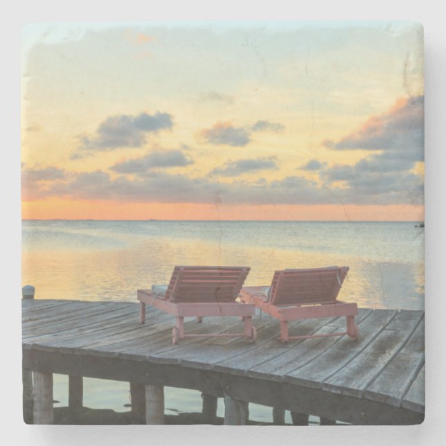 Pier mit Blick auf den Ozean, Belize Steinuntersetzer (Vorderseite)
