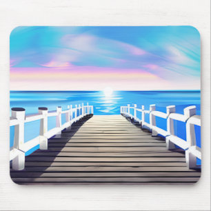 Pier, Ozean und Himmel bei Morgendämmerung Mousepad