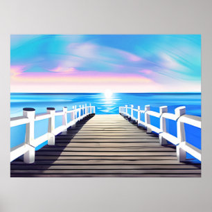 Pier, Ozean und Himmel bei Morgendämmerung Print Poster