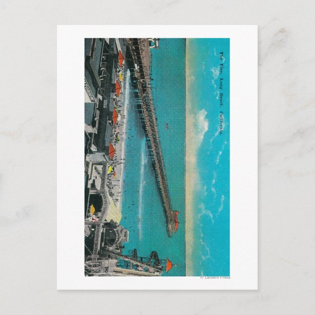 Pier und Strand und Long Beach Postkarte (Vorderseite)