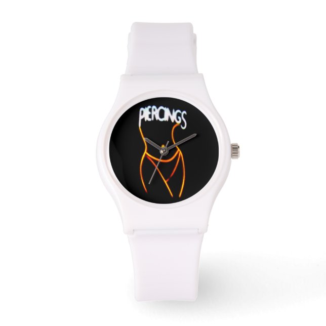 Piercings Neon Lady Silhouette - Gold Watches Armbanduhr (Vorderseite)