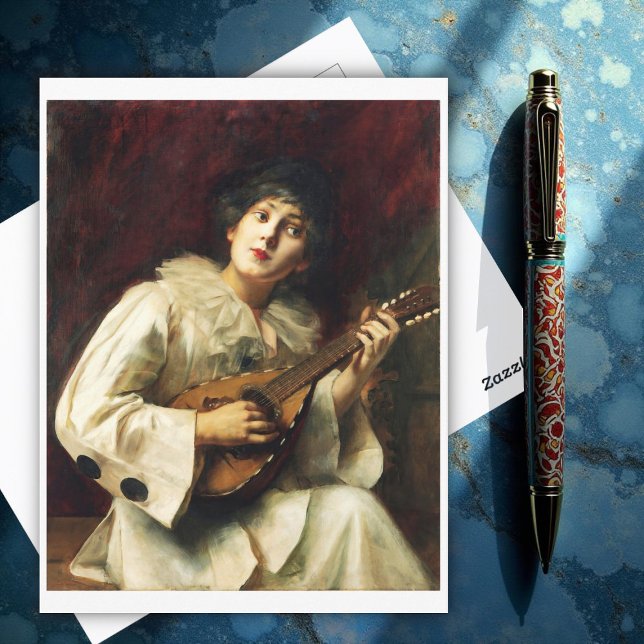 Pierette Playing The Lute von Paul De La Boulaye Postkarte (Von Creator hochgeladen)
