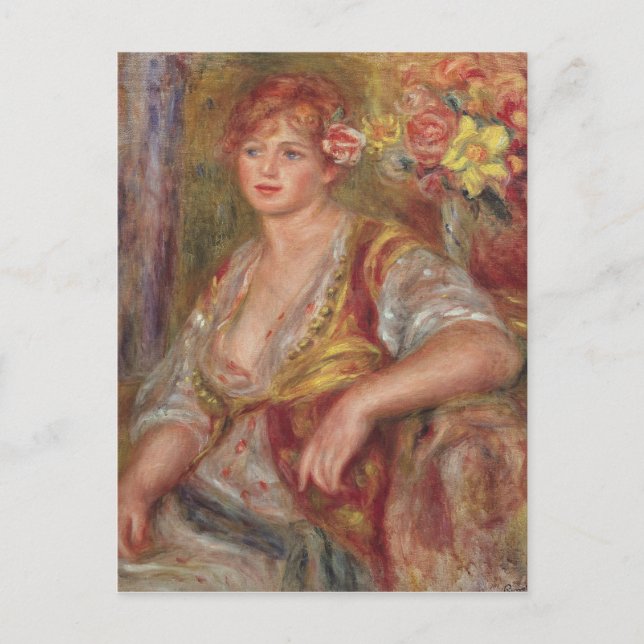 Pierre A Renoir | Blonde Frau mit Rose Postkarte (Vorderseite)