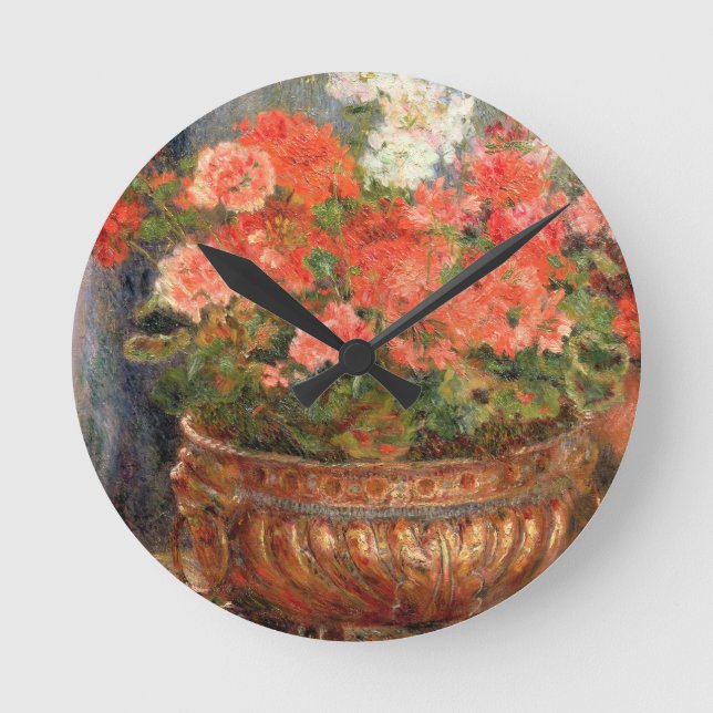 Pierre A Renoir | Geraniums in a Copper Basin Runde Wanduhr (Vorderseite)