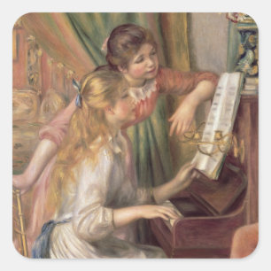 Pierre A Renoir Junge Mädchen am Klavier Quadratischer Aufkleber