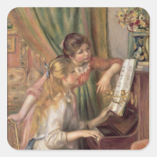 Pierre A Renoir   Junge Mädchen am Klavier Quadratischer Aufkleber