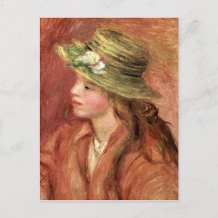 Pierre A Renoir Junge Mädchen in einem Strohhut Postkarte