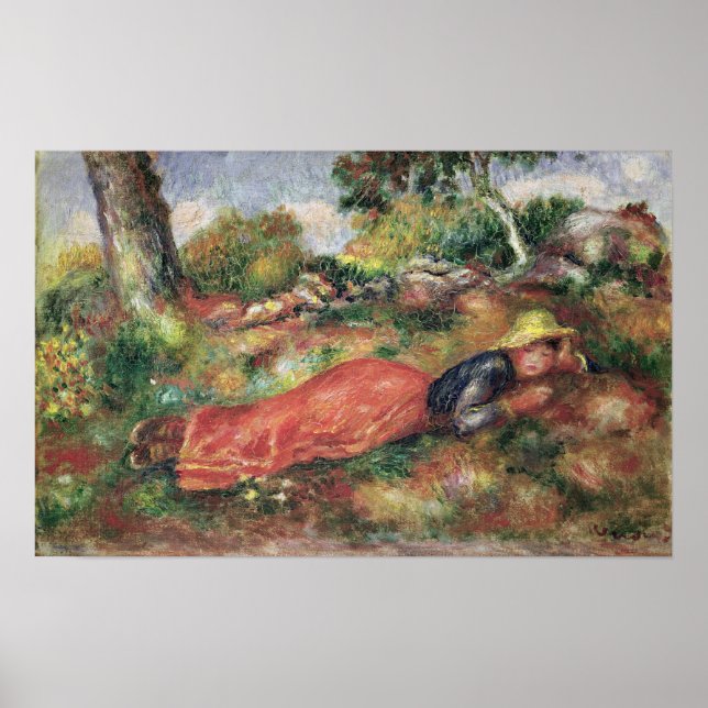 Pierre A Renoir | Junge Mädchen schlafen im Gras Poster (Vorne)