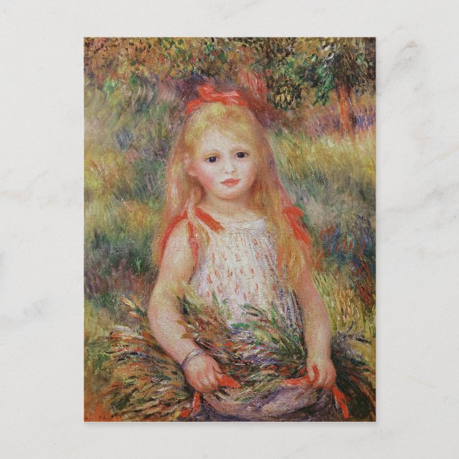 Pierre A Renoir | Kleine Mädchen, die Blume tragen Postkarte (Vorderseite)