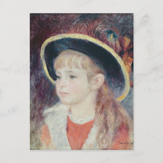Pierre A Renoir | Young Girl in a Blue Hat Postkarte (Vorderseite)