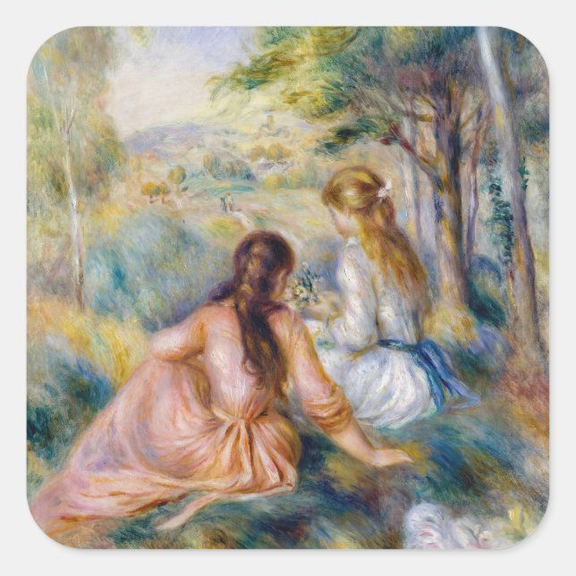 Pierre-Auguste Renoir - Auf der Wiese Quadratischer Aufkleber (Vorderseite)