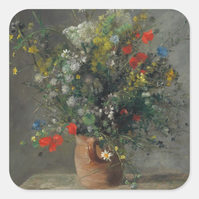 Pierre-Auguste Renoir - Blume in einer Vase 1866 Quadratischer Aufkleber (Vorderseite)