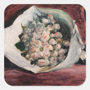 Pierre-Auguste Renoir - Blumenstrauß in einer Loge Quadratischer Aufkleber