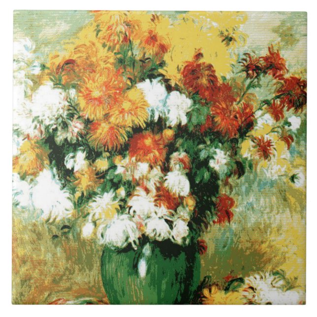 Pierre-Auguste Renoir Bouquet von Chrysanthemen Fliese (Vorderseite)