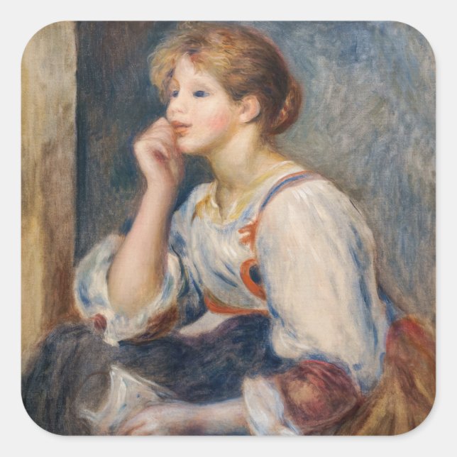 Pierre-Auguste Renoir - Frau mit einem Brief Quadratischer Aufkleber (Vorderseite)