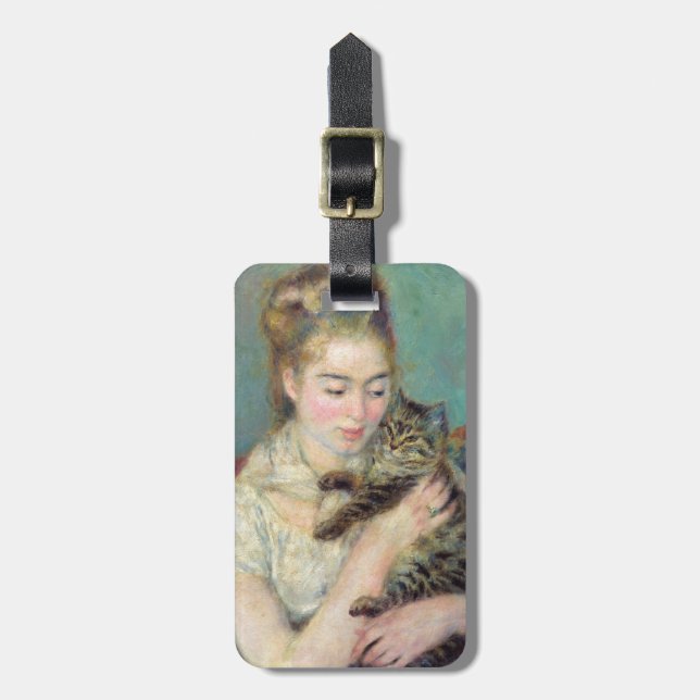 Pierre-Auguste Renoir - Frau mit Katze Gepäckanhänger (Vorderseite vertikal)