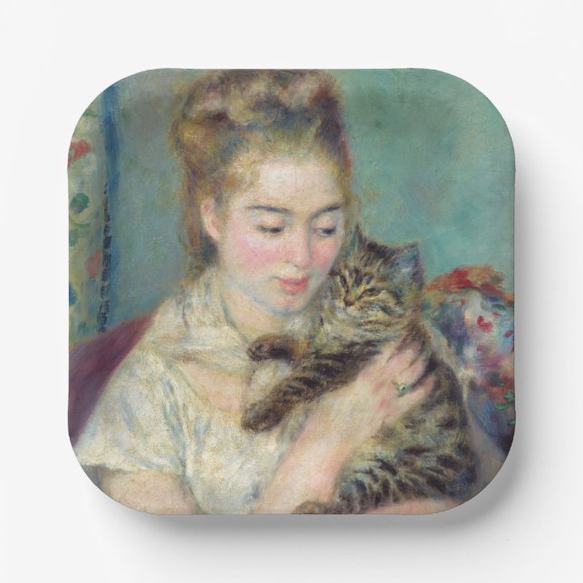 Pierre-Auguste Renoir - Frau mit Katze Pappteller (Vorderseite)