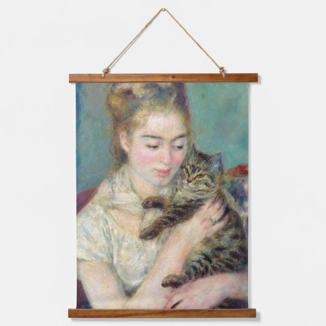 Pierre-Auguste Renoir - Frau mit Katze Wandteppich Mit Holzrahmen (Vorderseite)