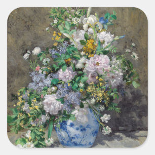 Pierre-Auguste Renoir - Frühlingsstrauß Quadratischer Aufkleber