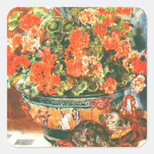 Pierre-Auguste Renoir Geraniums and Cats Quadratischer Aufkleber