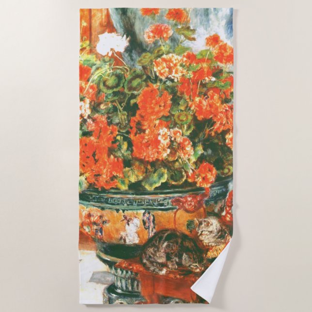 Pierre-Auguste Renoir Geraniums and Cats Strandtuch (Vorderseite)