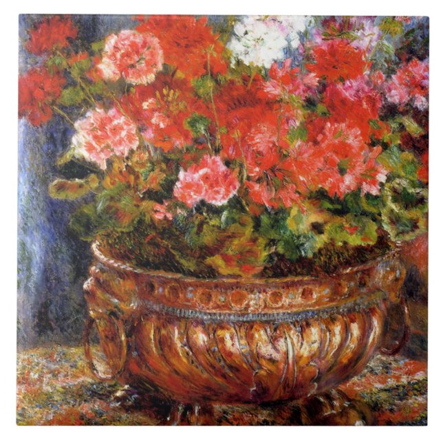 Pierre-Auguste Renoir Geraniums in einem Kupferbec Fliese (Vorderseite)