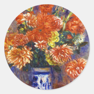 Pierre Auguste Renoir Gladiolas und Dahlias Runder Aufkleber