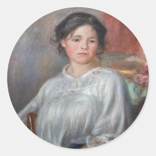 Pierre-Auguste Renoir - Junge Frau sitzt Runder Aufkleber (Vorderseite)