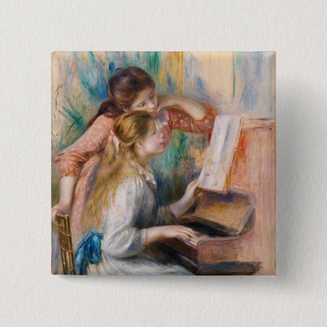 Pierre Auguste Renoir - Junge Mädchen am Piano Button (Vorderseite)